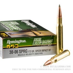 20 Rounds of 30-06 Springfield Ammo by Remington Premier Long Range - 172gr Speer Impact