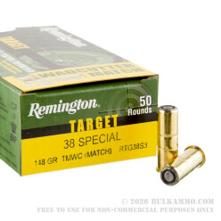50 Rounds of .38 Spl Ammo by Remington - 148gr Lead Wadcutter