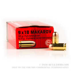 1000 Rounds of 9x18mm Makarov Ammo by GECO - 95gr FMJ