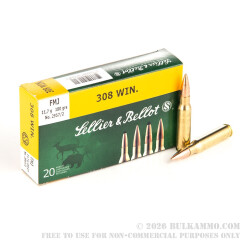 20 Rounds of .308 Win Ammo by Sellier & Bellot - 180gr FMJ