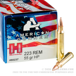 500 Rounds of .223 Ammo by Hornady American Gunner - 55gr HP
