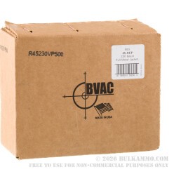 500 Rounds of .45 ACP Ammo by BVAC - 230gr FMJ *RELOADED*