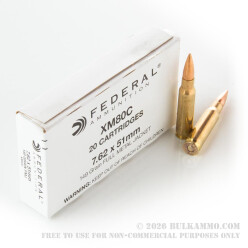 500 Rounds of 7.62x51mm Ammo by Federal -  XM80C - 149gr FMJ