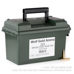 1000 Rounds of .223 Ammo by Wolf Gold - 55gr FMJ