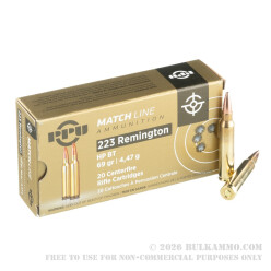 20 Rounds of .223 Ammo by Prvi Partizan Match - 69gr HPBT