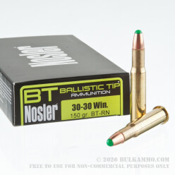 20 Rounds of 30-30 Win Ammo by Nosler Ammunition - 150gr Nosler Ballistic Tip