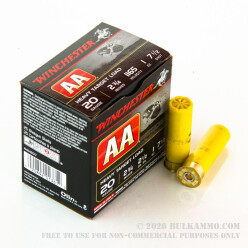 250 Rounds of 20ga Ammo by Winchester AA - 1 ounce #7 1/2 shot