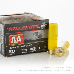 250 Rounds of 20ga Ammo by Winchester -  #8 Shot