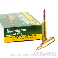 20 Rounds of 7 mm Rem Mag Ammo by Remington - 150gr PSP