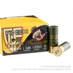 250 Rounds of 12ga Ammo by Fiocchi Golden Pheasant - 1 3/8 ounce #5 nickel plated lead shot