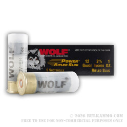 250 Rounds of 12ga Ammo by Wolf - 1 ounce Rifled Slug