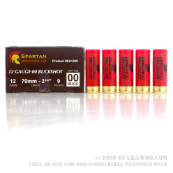 250 Rounds of 12ga Ammo by Spartan Ammo -  00 Buck - 9 Pellets