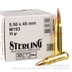 1500 Rounds of 5.56x45 Ammo by Sterling - 55gr FMJ