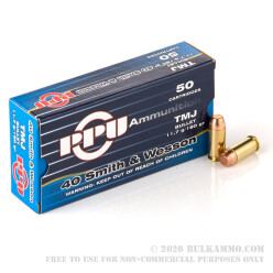 50 Rounds of .40 S&W Ammo by Prvi Partizan - 180gr TMJ