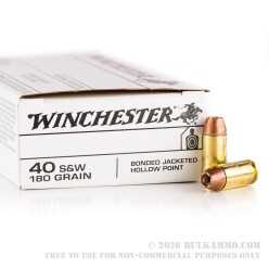 500 Rounds of .40 S&W Ammo by Winchester - 180gr JHP Bonded