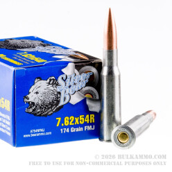 20 Rounds of 7.62x54r Ammo by Silver Bear - 174gr FMJ