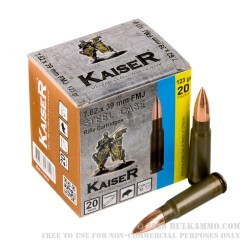 1000 Rounds of 7.62x39 Ammo by Kaiser - 123gr FMJ