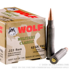 20 Rounds of .223 Ammo by Wolf WPA - 62gr FMJ