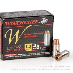 20 Rounds of .45 ACP Ammo by Winchester W Train & Defend - 230gr JHP