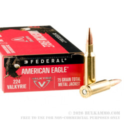 20 Rounds of .224 Valkyrie Ammo by Federal American Eagle - 75gr TMJ