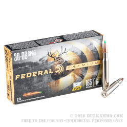 20 Rounds of 30-06 Springfield Ammo by Federal Vital-Shok - 165gr Nosler Ballistic Tip