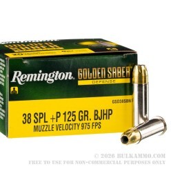 20 Rounds of .38 Spl +P Ammo by Remington Golden Saber Defense - 125gr BJHP