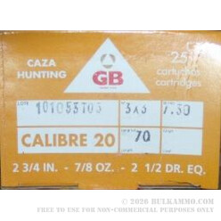 25 Rounds of 20ga Ammo by GB -  00 Buck