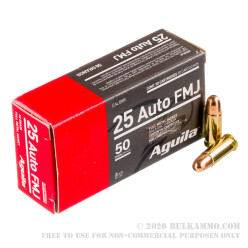 50 Rounds of .25 ACP Ammo by Aguila - 50gr FMJ