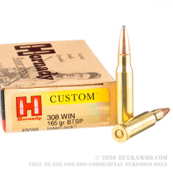 20 Rounds of .308 Win Ammo by Hornady Interlock - 165gr SP
