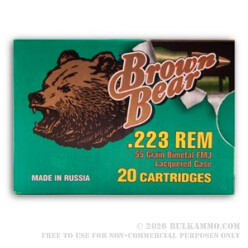 20 Rounds of .223 Ammo by Brown Bear - 55gr FMJ