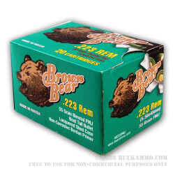 20 Rounds of .223 Ammo by Brown Bear - 55gr FMJ