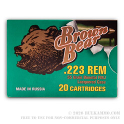20 Rounds of .223 Ammo by Brown Bear - 55gr FMJ