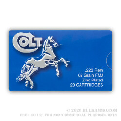 20 Rounds of .223 Ammo by Colt (Silver Bear) - 62gr FMJ
