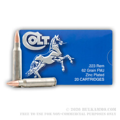 20 Rounds of .223 Ammo by Colt (Silver Bear) - 62gr FMJ