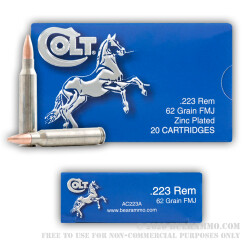 20 Rounds of .223 Ammo by Colt (Silver Bear) - 62gr FMJ