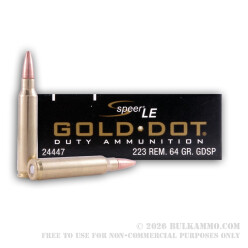 20 Rounds of .223 Ammo by Speer Gold Dot - 64gr SP
