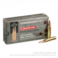 20 Rounds of 5.56x45 Ammo by Prvi Partizan Rangemaster - 55gr FMJBT