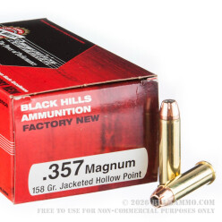 50 Rounds of .357 Mag Ammo by Black Hills Ammunition - 158gr JHP