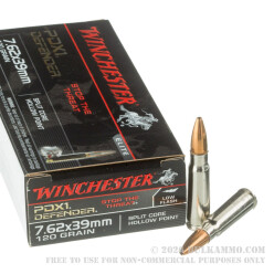 20 Rounds of 7.62x39mm Ammo by Winchester PDX1 Defender - 120gr HP