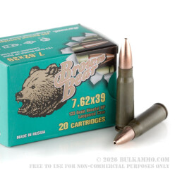 500  Rounds of 7.62x39mm Ammo by Brown Bear - 123gr HP