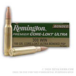 20 Rounds of .308 Win Ammo by Remington Core-Lokt Ultra Bonded - 180gr PSP