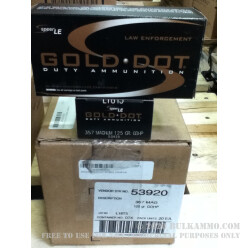 50 Rounds of .357 Mag Ammo by Speer Gold Dot LE - 125gr JHP