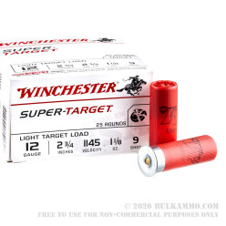 250 Rounds of 12ga Ammo by Winchester Super Target - 1-1/8 ounce #9 shot