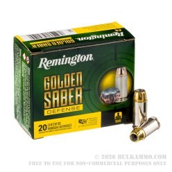 20 Rounds of .40 S&W Ammo by Remington Golden Saber Defense - 180gr BJHP