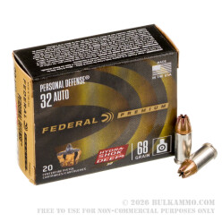 20 Rounds of .32 ACP Ammo by Federal Hydra-Shok Deep - 68gr JHP