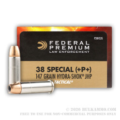 1000 Rounds of .38 Spl +P+ Ammo by Federal Tactical - 147gr JHP