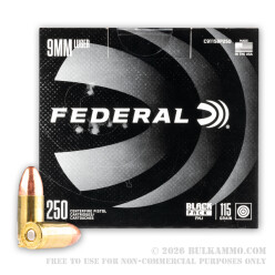 1000 Rounds of 9mm Ammo by Federal Black Pack - 115gr FMJ