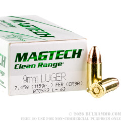 1000 Rounds of 9mm Ammo by Magtech Clean Range - 115gr FEB