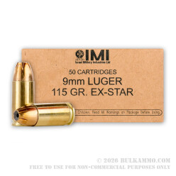 50 Rounds of 9mm Ammo by Israeli Military Industries - 115gr JHP