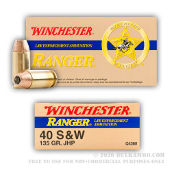 500  Rounds of .40 S&W Ammo by Winchester Ranger - 135gr JHP